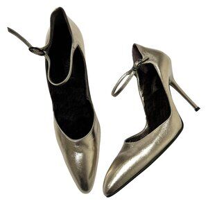 Vintage Jean Paul Gaultier Ankle Strap Pumps in Pewter With Fur Lining